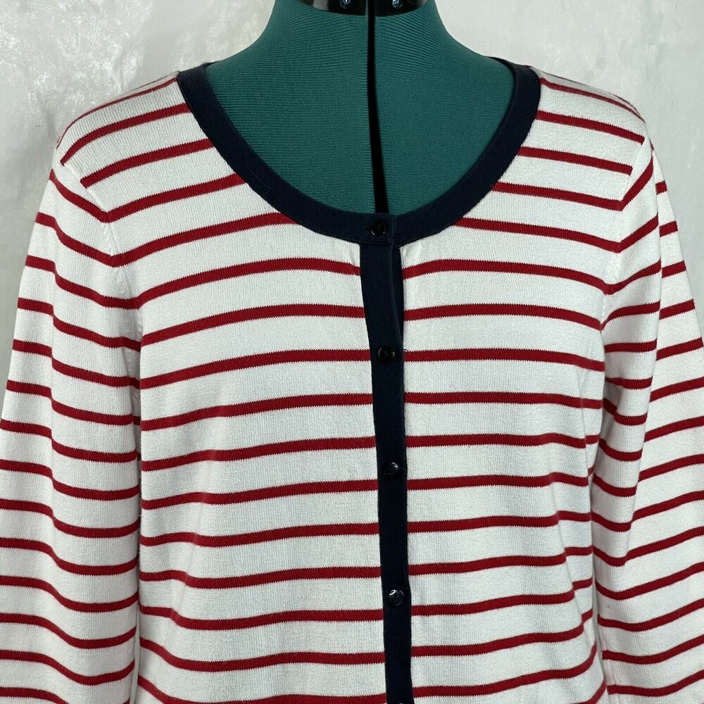 Talbots White Red Stripe Button Front 1/2 Sleeve … - image 3